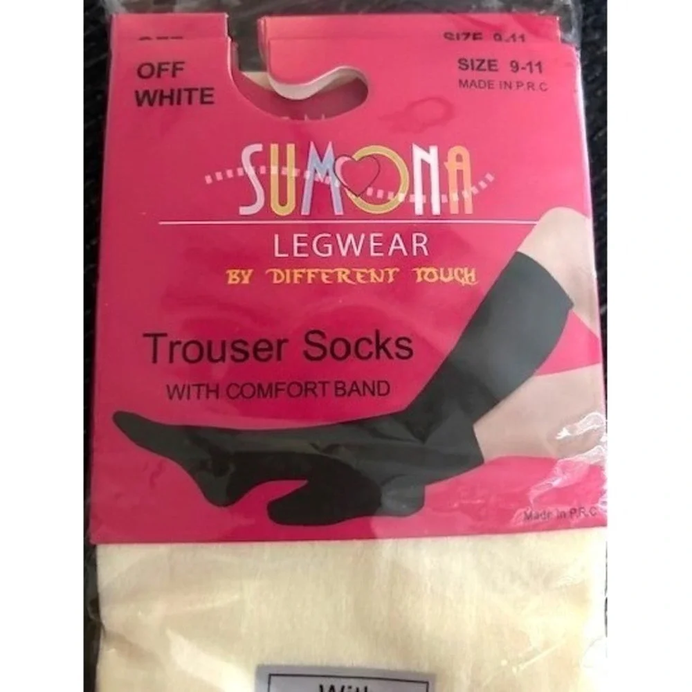Sumona Womens Thin Trouser Socks 9-11 Legwear Comfort Band 6 Pairs Off-White